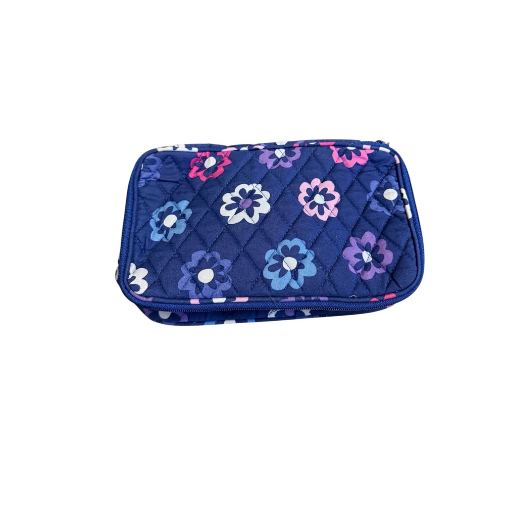 Vera Bradley Ellie Flowers Cosmetic Bag Blue Purple Double Zip Makeup Case
